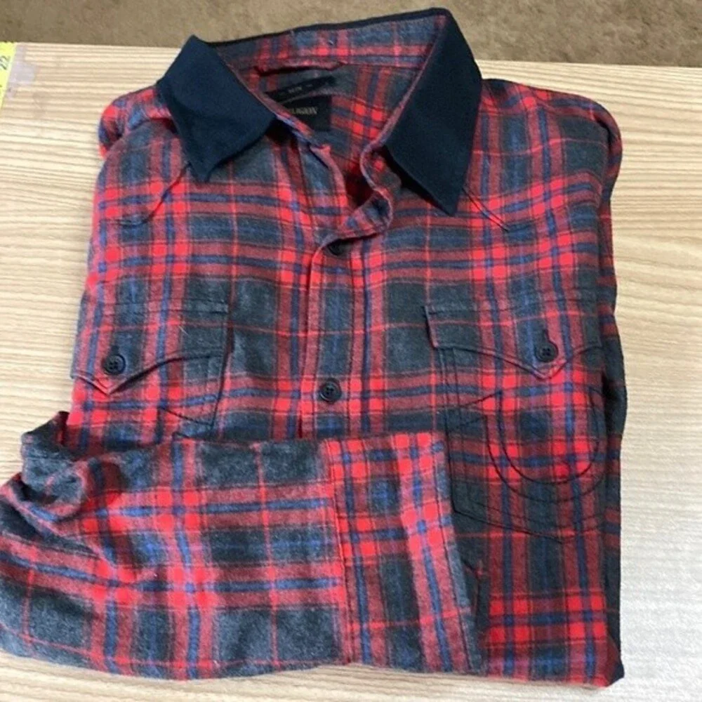 True Religion Grey & Red Western Plaid Gingham Long Sleeve Button Up Shirt XL